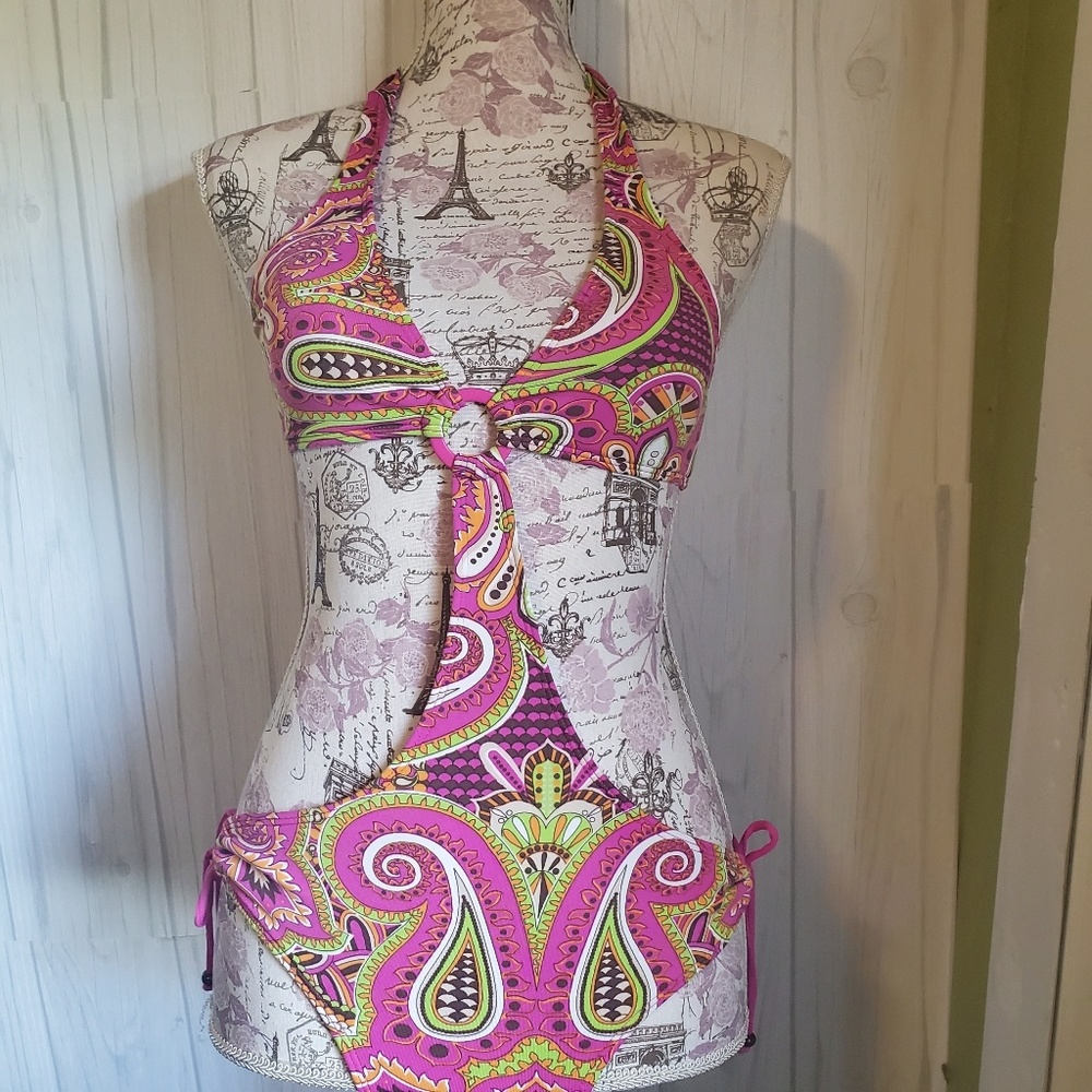 Slick one piece cut out swimsuit multicolor XS